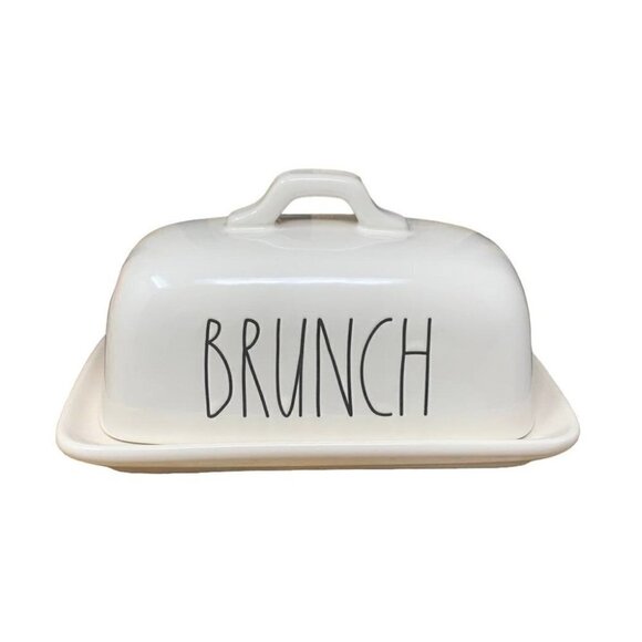 Rae Dunn Butter Covered Dish Plate Ceramic White Artesian Collection Magenta - Picture 1 of 8